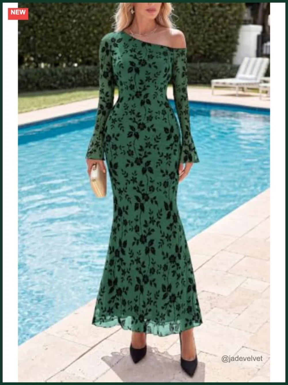 Off Shoulder Floral Mesh Maxi Dress, Long Sleeve Bodycon Formal